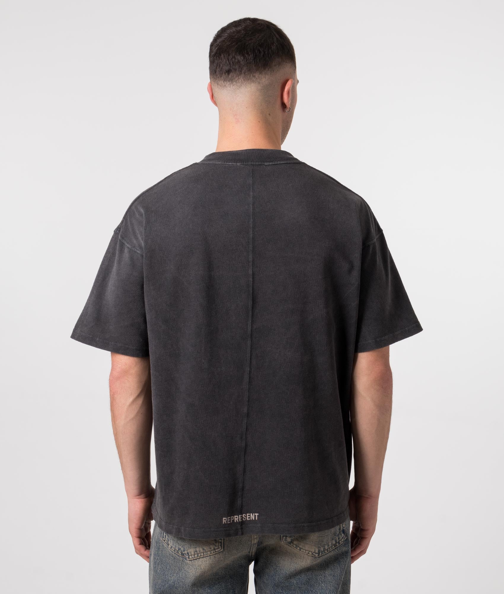 REPRESENT Spirits Mascot T-Shirt in Aged Black with Pegasus Print Model Back Shot EQVVS