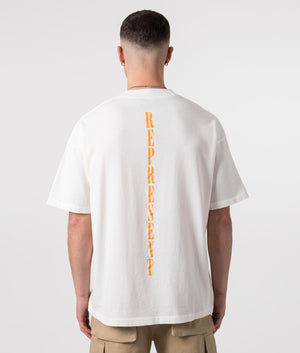REPRESENT Reborn T-Shirt in Flat White with Front and Back Print Model Back Shot EQVVS
