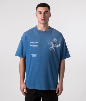Represent Icarus T-Shirt in Sky Blue with Front and Back Print Front Shot at EQVVS