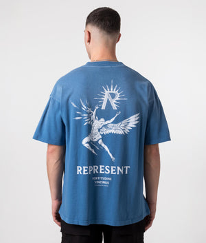 Represent Icarus T-Shirt in Sky Blue with Front and Back Print Back Shot at EQVVS