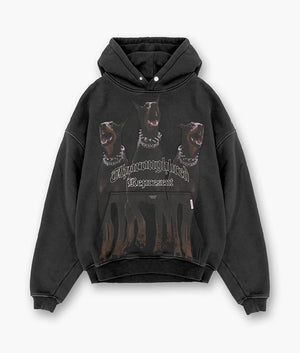 Thoroughbred Hoodie in Vintage Black by Represent. EQVVS front angle shot 
