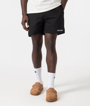 Represent Shorts in Black. EQVVS Front Angle Shot.
