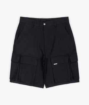 Represent Baggy Cotton Cargo Shorts in Black Front Shot at EQVVS