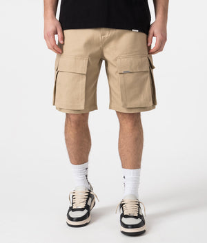 Represent Baggy Cotton Cargo Shorts in sandstone Model front shot EQVVS