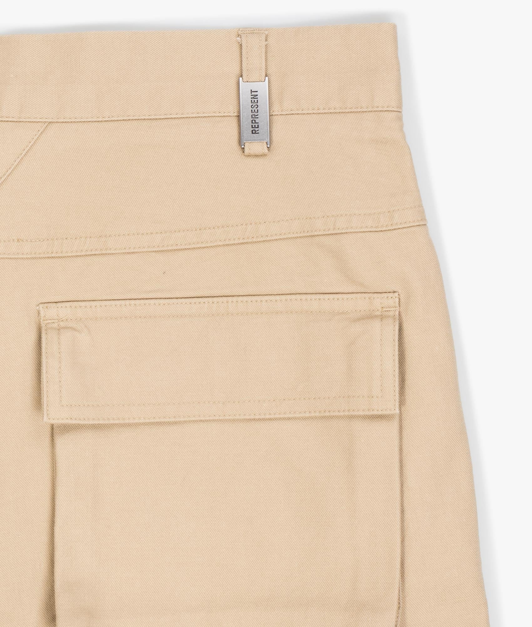 Represent Baggy Cotton Cargo Shorts in sandstone detail shot EQVVS