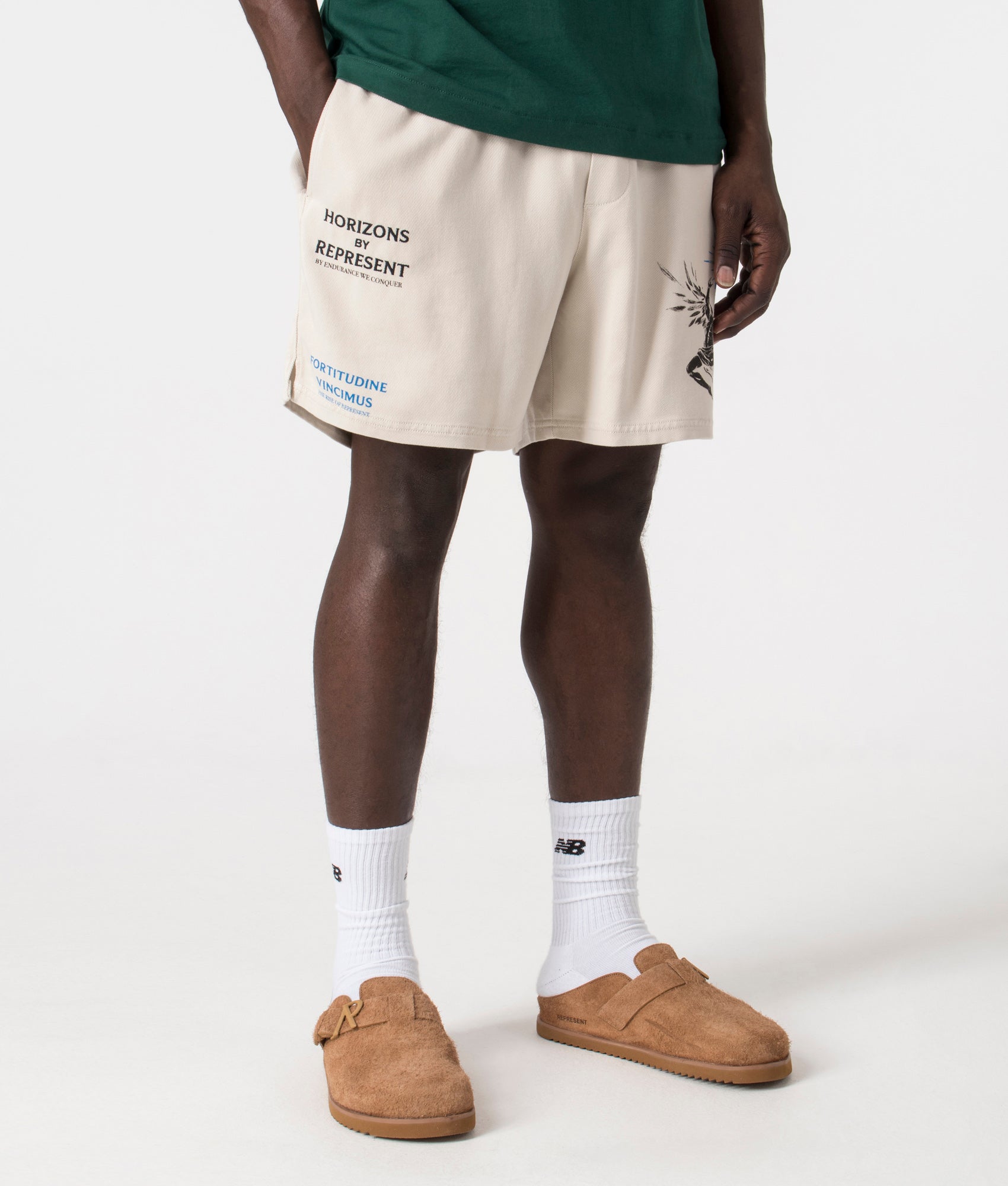 Icarus Shorts in Off White by Represent. EQVVS Side Angle Shot.
