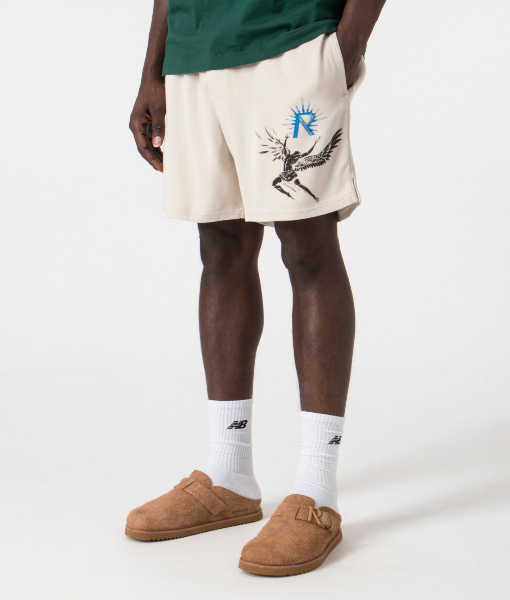 Icarus Shorts in Off White by Represent. EQVVS Side Angle Shot.