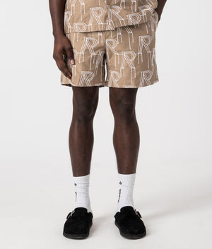 REPRESENT Embroidered Initial Tailored Shorts Washed Taupe EQVVS. Front;