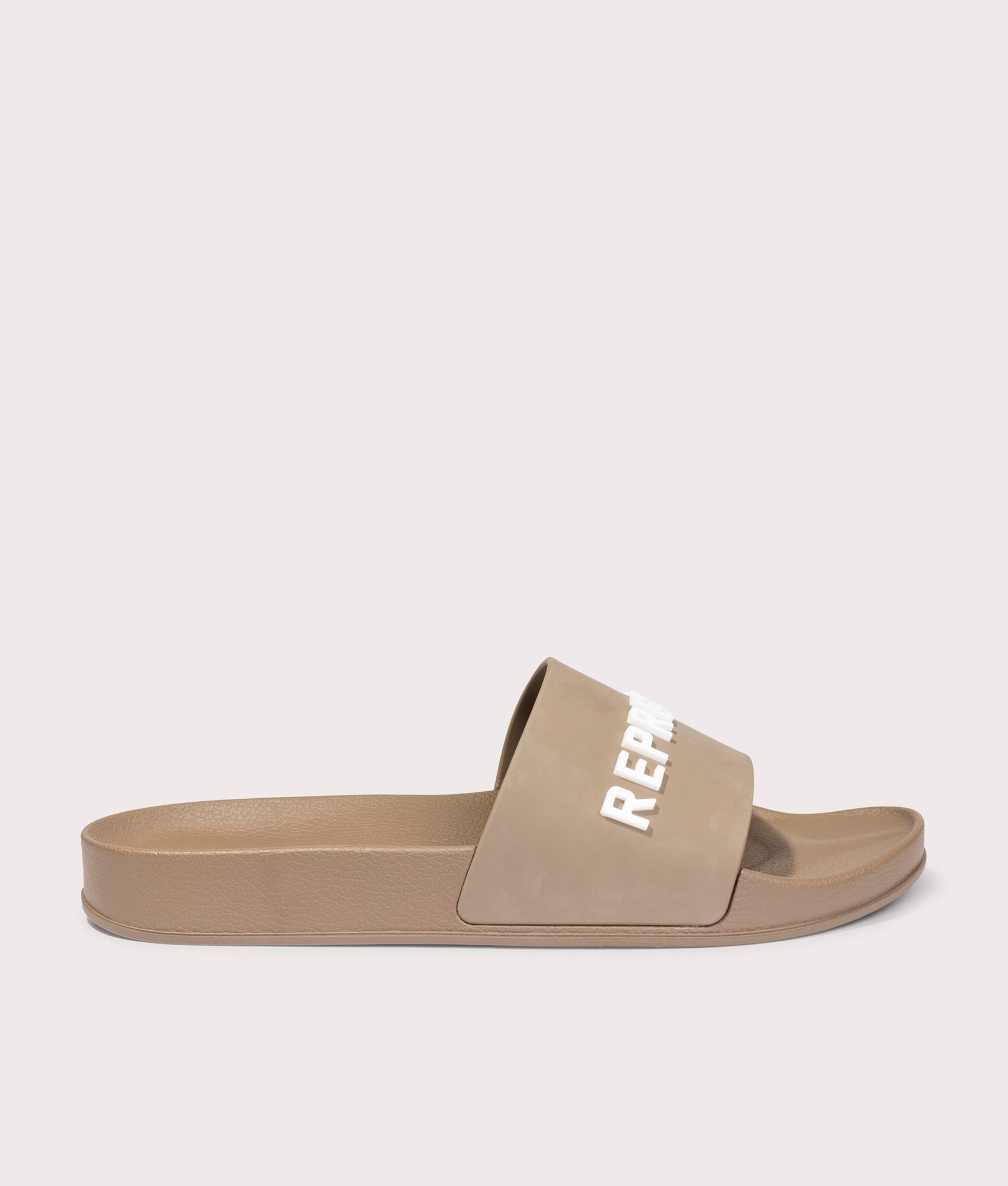 Represent Pool Slide in Cashmere. EQVVS Side Angle Shot. 