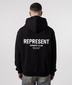 Represent Owners Club Hoodie Black Relaxed Fit Model Back Shot EQVVS