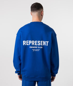 Represent Owners Club Sweatshirt in Cobalt Blue Model back Shot EQVVS