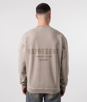 Represent Owners Club Sweatshirt in Mushroon Brown Model Back Shot EQVVS