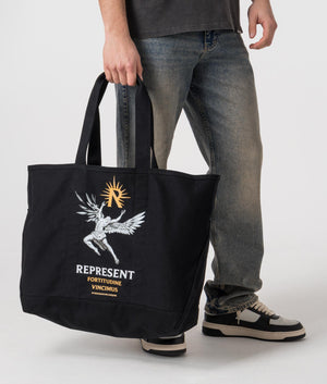 REPRESENT Icarus Tote Bag in Black Front Shot at EQVVS