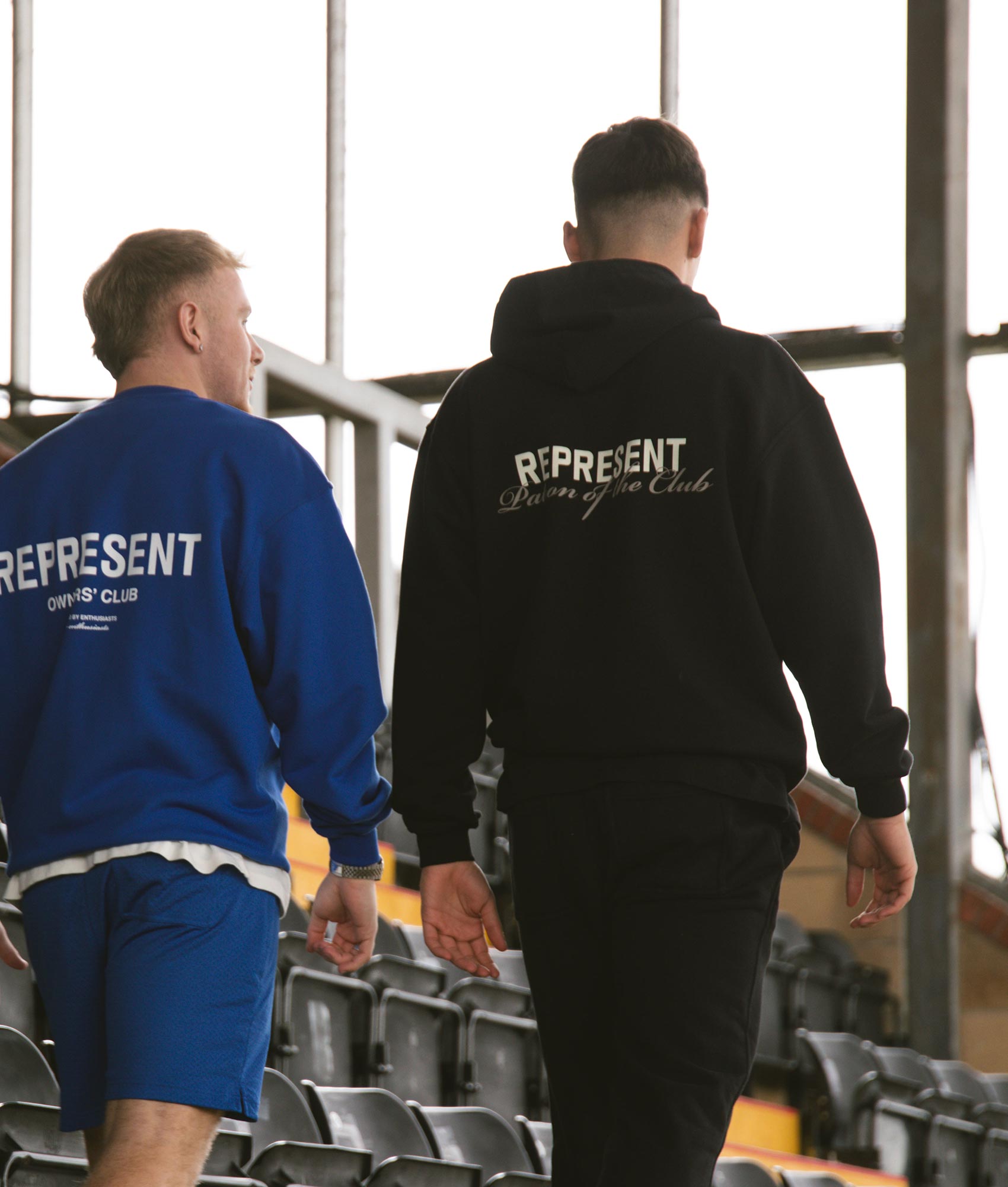 REPRESENT Oversized Patron Of The Club Hoodie in Black at EQVVS Menswear. Campaign shot.