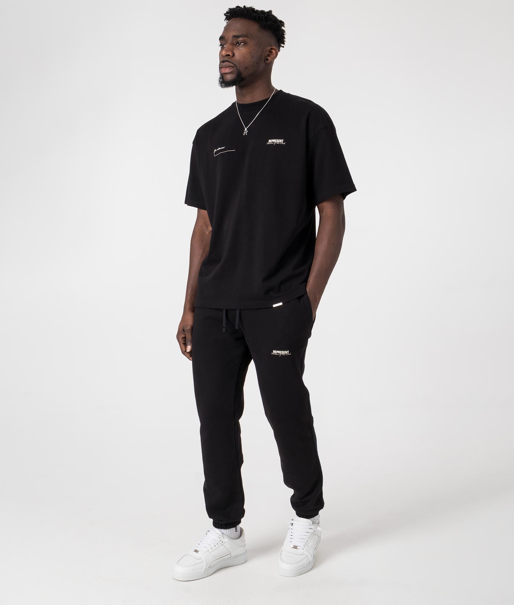 Represent Patron of the club T-Shirt in Black at EQVVS Menswear Model Angle shot