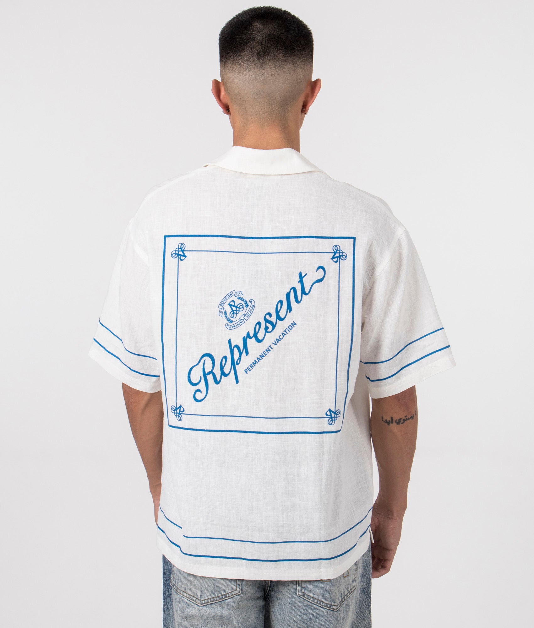 Permanent Vacation Shirt in Flat White by Represent. EQVVS Model Shot. 