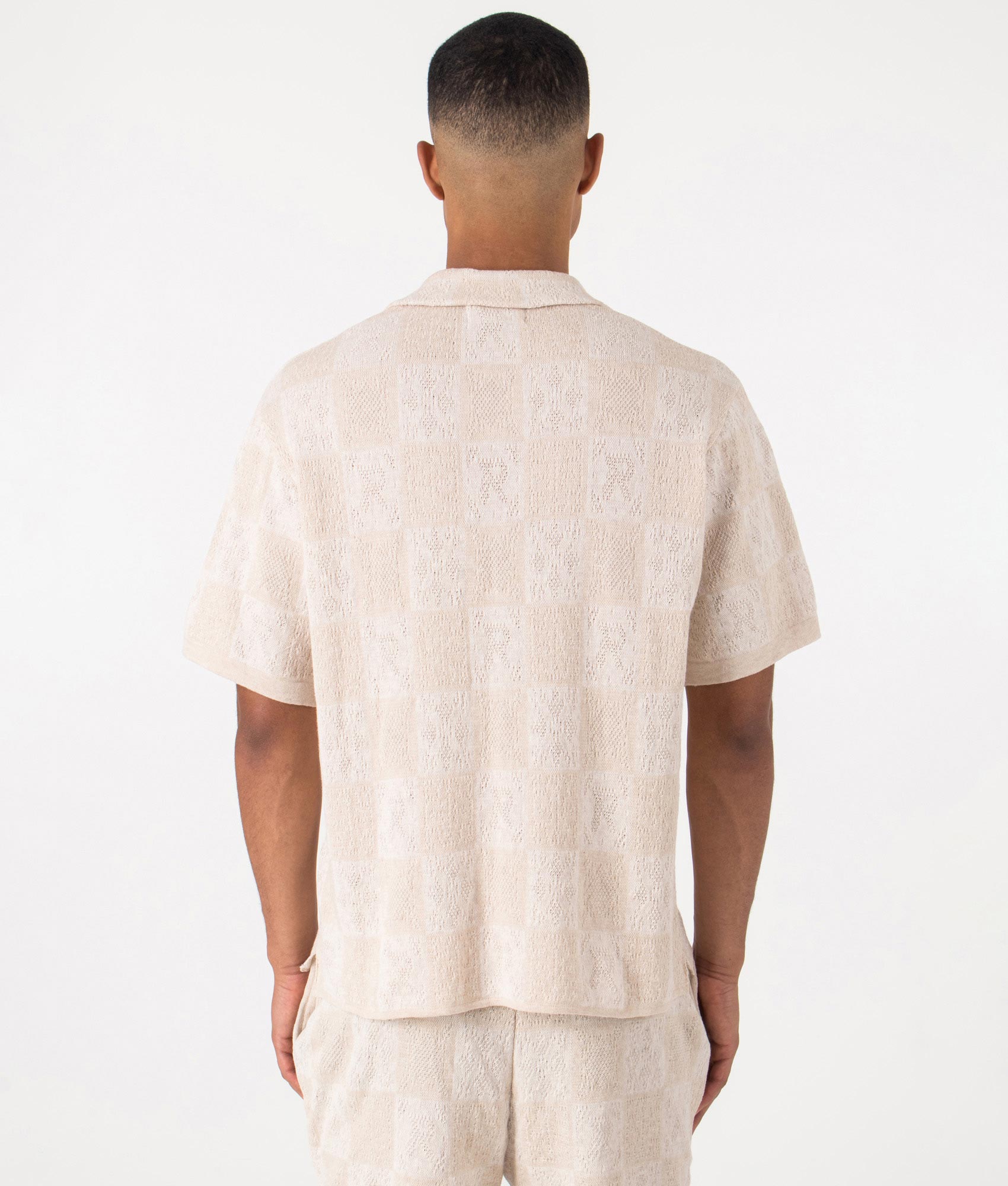REPRESENT Relaxed Fit Crochet Shirt in Multi. Back angle model shot at EQVVS.