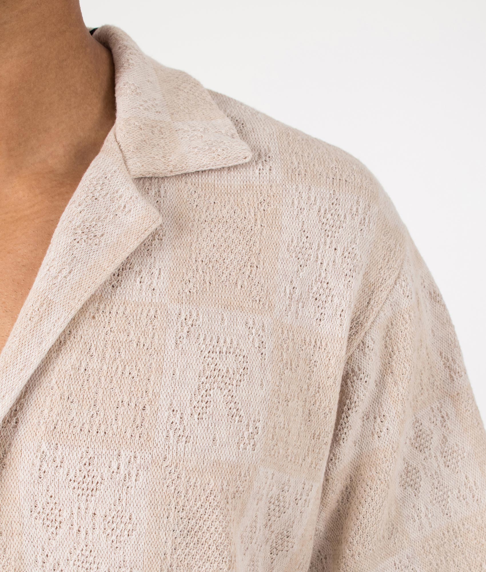 REPRESENT Relaxed Fit Crochet Shirt in Multi. Detail angle model shot at EQVVS.