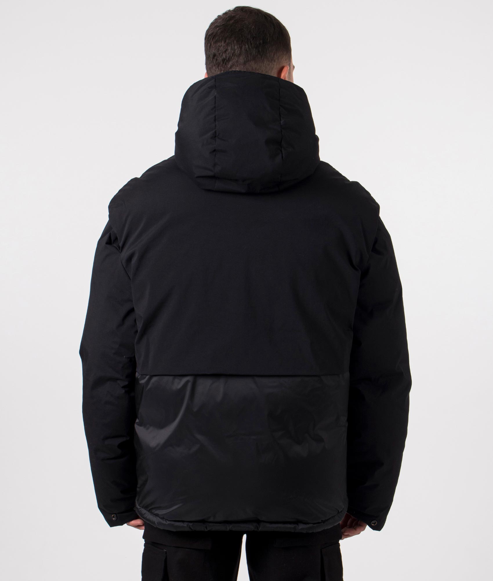 represent, Layered Hooded Puffer, jet black, Eqvvs Menswear, back shot angle