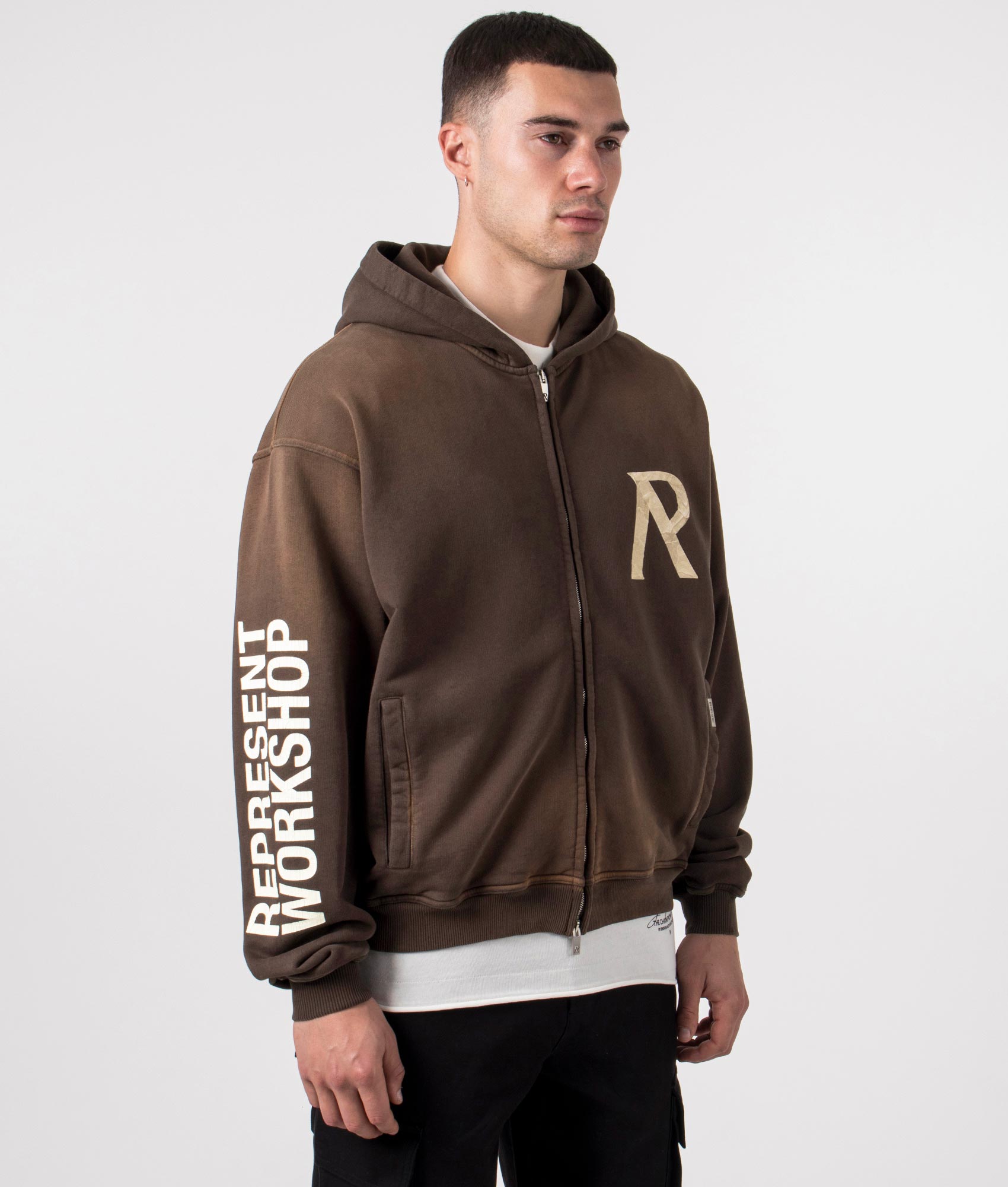 Masking Tape Initial Zip Hoodie in cedar | REPRESENT | EQVVS Menswear