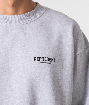 Represent Owners Club Sweatshirt in Ash Grey. EQVVS Model Shot. 
