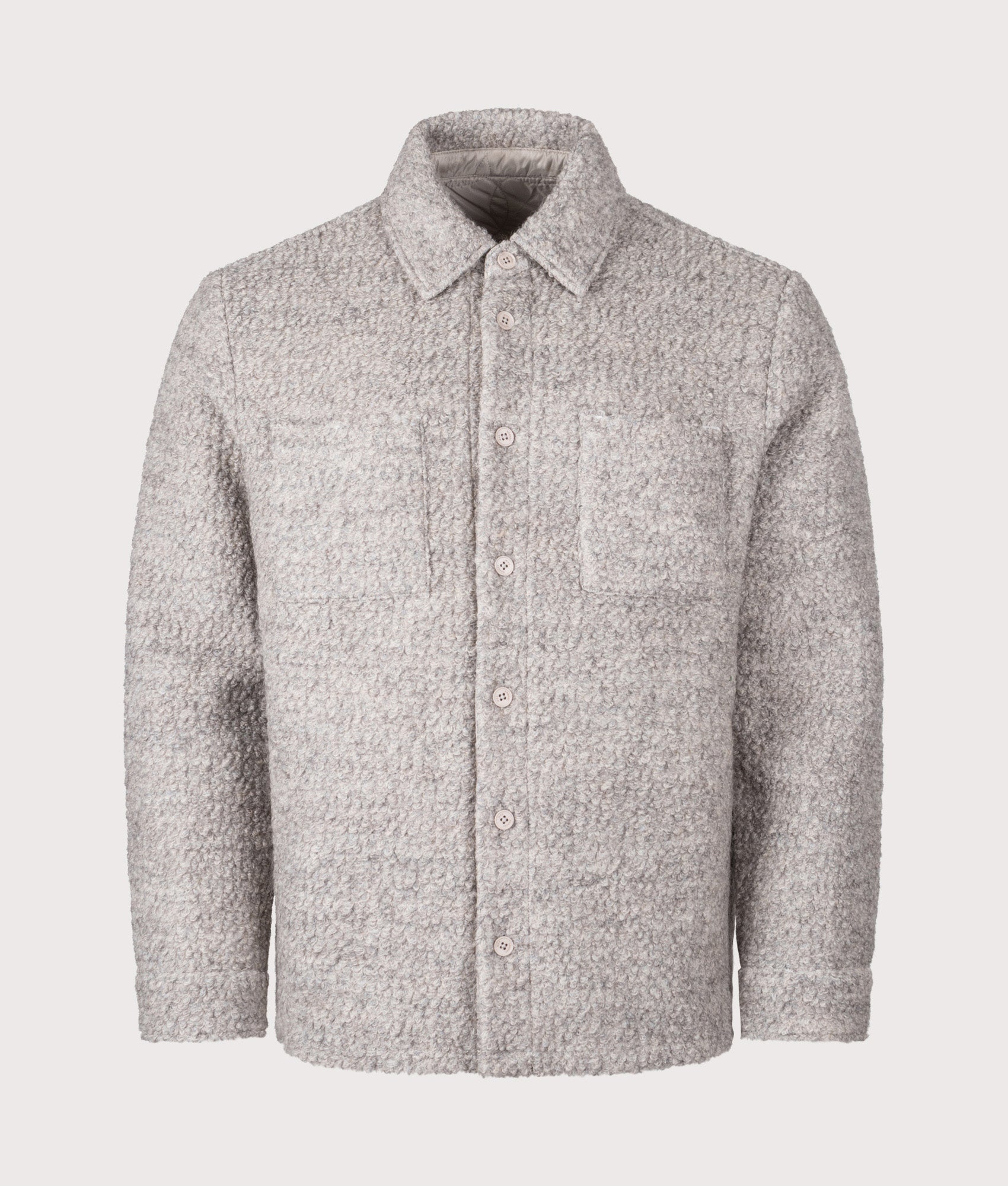 Mount Overshirt by Wax London in Natural at EQVVS Menswear. Side A front shot.