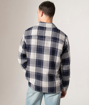 Wax London Whiting Overshirt in Marine Blue at EQVVS. Back model shot 