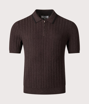 Bury Quarter Zip Knit Polo Shirt by Wax London nin Dark Brown. Shot by EQVVs. Front shot.