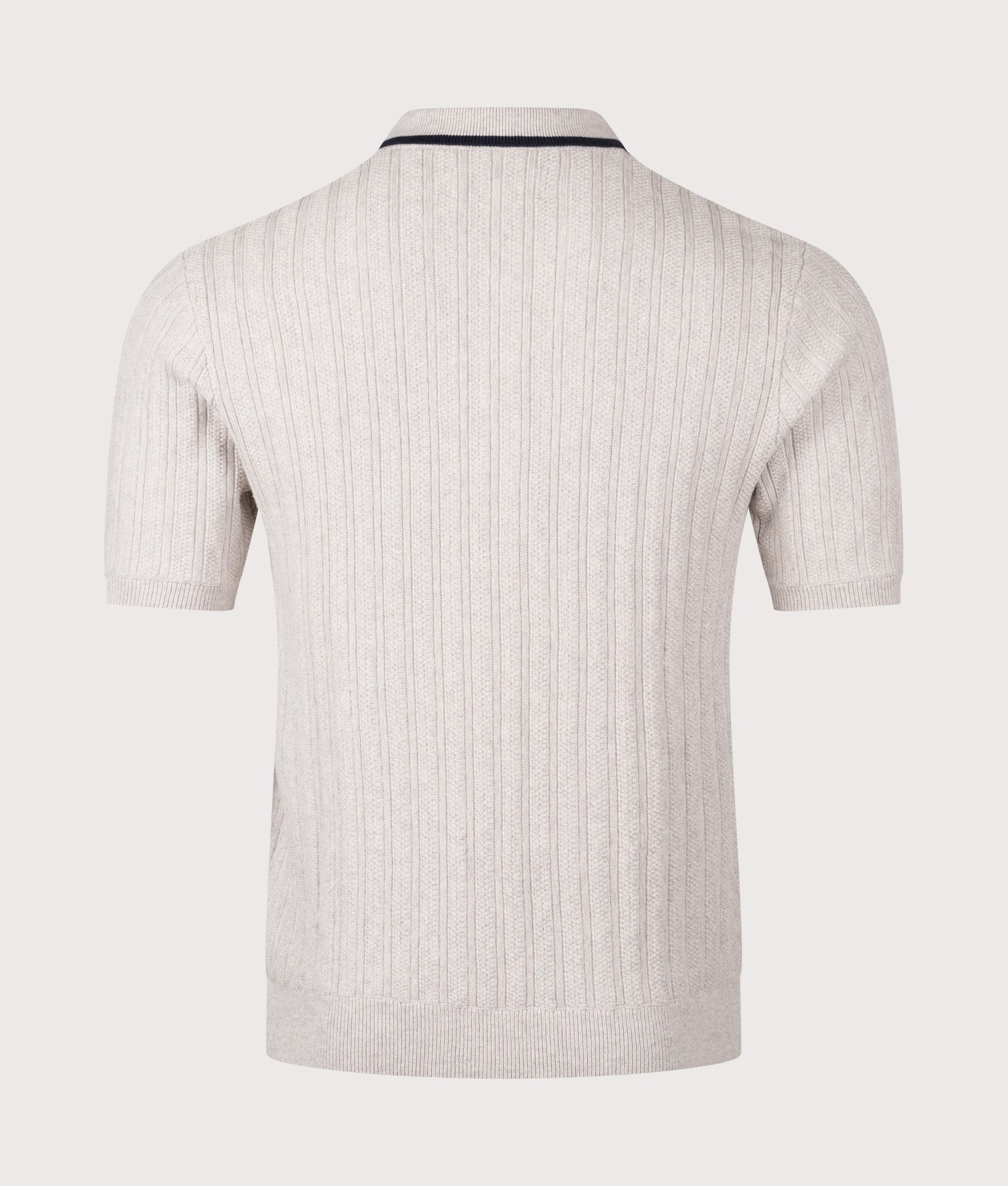 Bury Quarter Zip Knit Polo Shirt by Wax London in Natural Melange. Shot by EQVVS. Back shot.