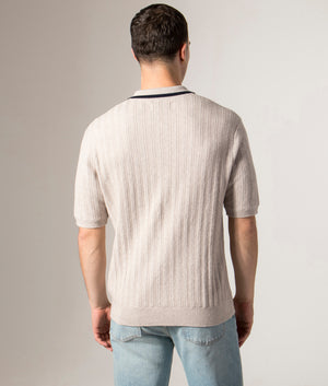 Bury Quarter Zip Knit Polo Shirt by Wax London in Natural Melange. Shot by EQVVS. Back model shot.