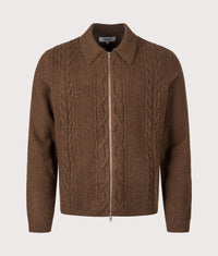 Relaxed Fit Friar Zip Knit Cardigan: Brown 