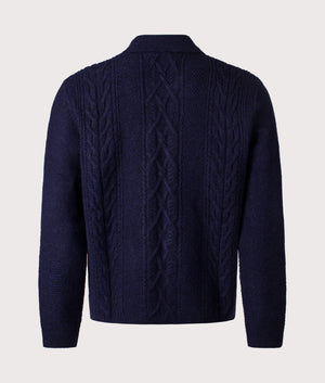 Friar Zip Knit Jacket by Wax London in Navy. Shot by EQVVS. Back shot.