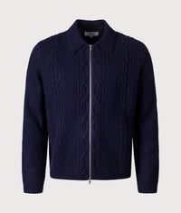 Relaxed Fit Friar Zip Knit Cardigan: Navy 