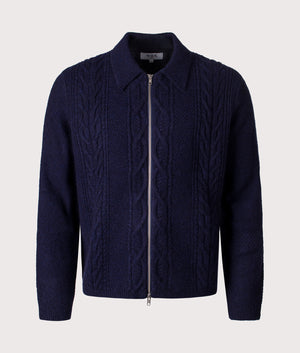 Friar Zip Knit Jacket by Wax London in Navy. Shot by EQVVS. Front shot.