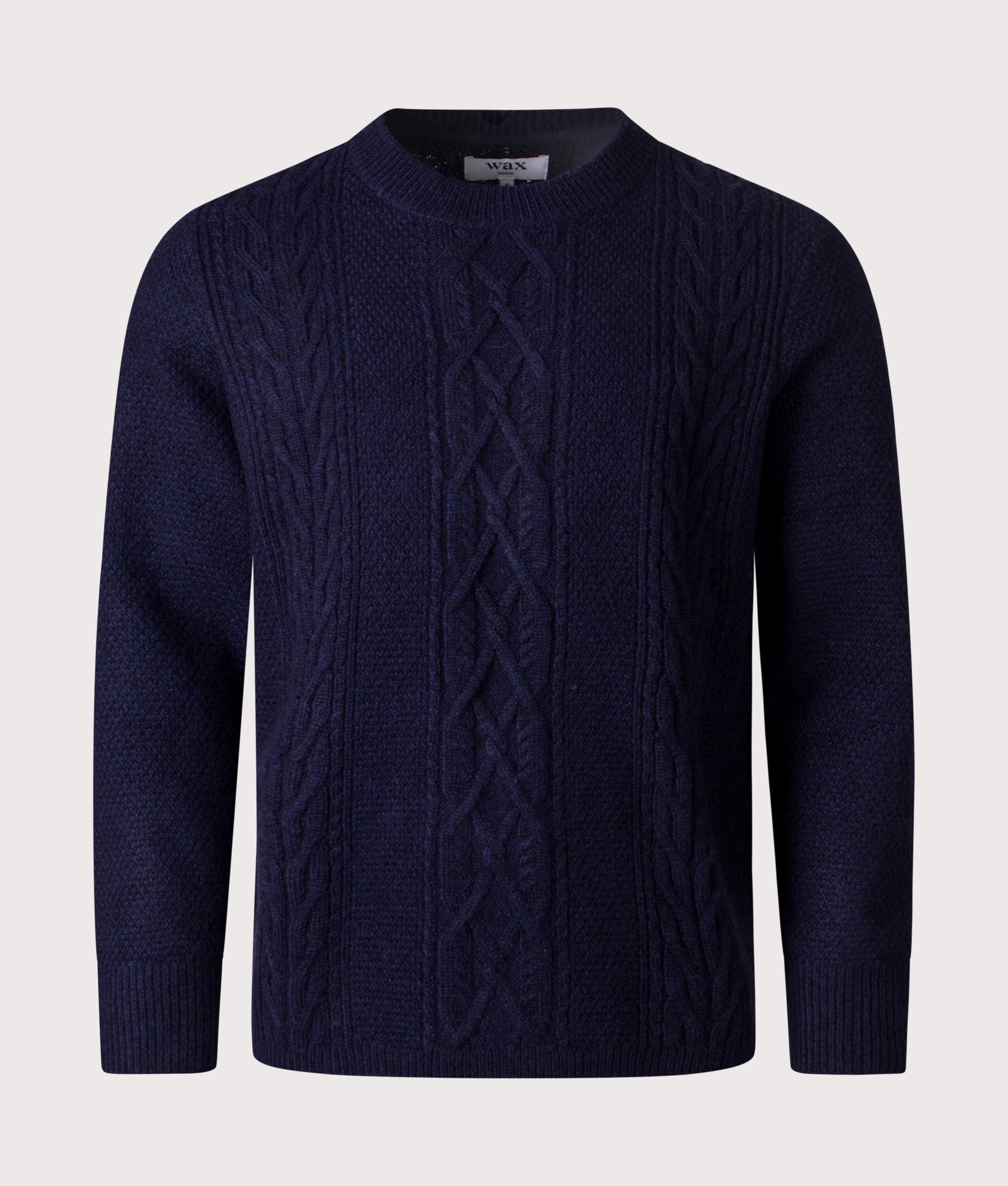Hyatt Crew Jumper by Wax London in Navy. Shot by EQVVS. Front Shot.