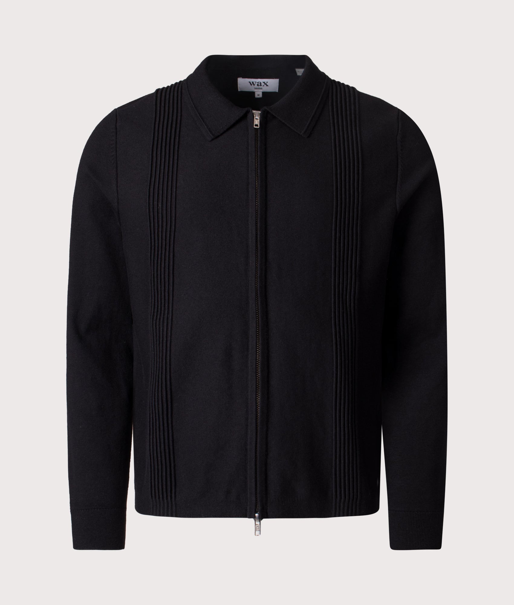 Lennox Polo Collar Zip Knit by Wax London in Black. Shot by EQVVS. Front shot.