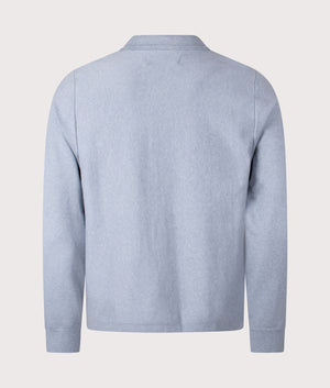 Lennox Polo Collar Zip Knit by Wax London in Grey Blue. Shot by EQVVS. Front shot.