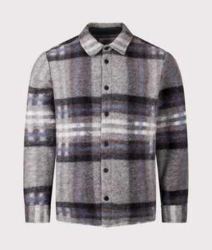 Nolan Overshirt by Wax London in Grey Blue. Shot by EQVVS. Front shot.