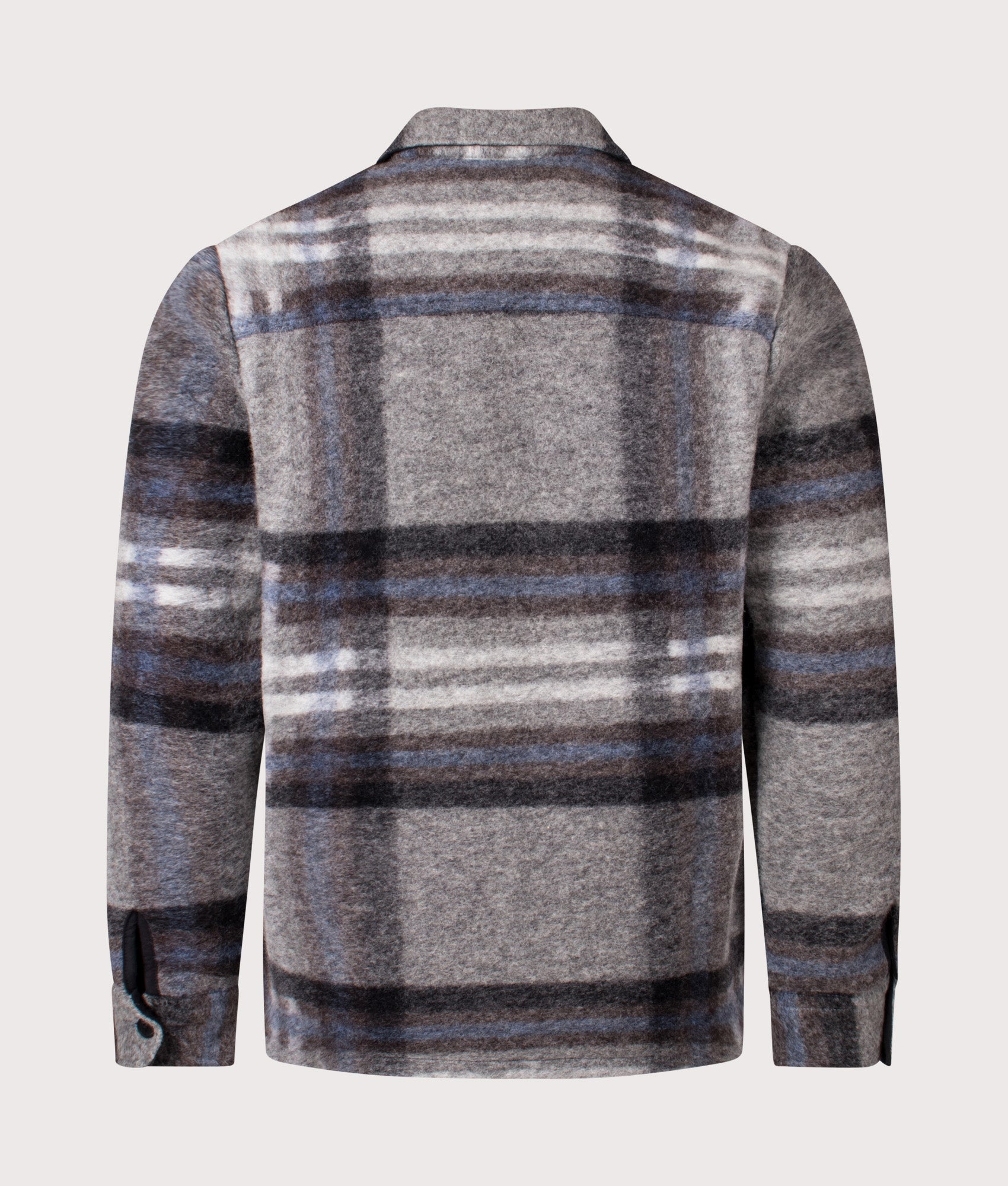 Nolan Overshirt by Wax London in Grey Blue. Shot by EQVVS. Back shot.