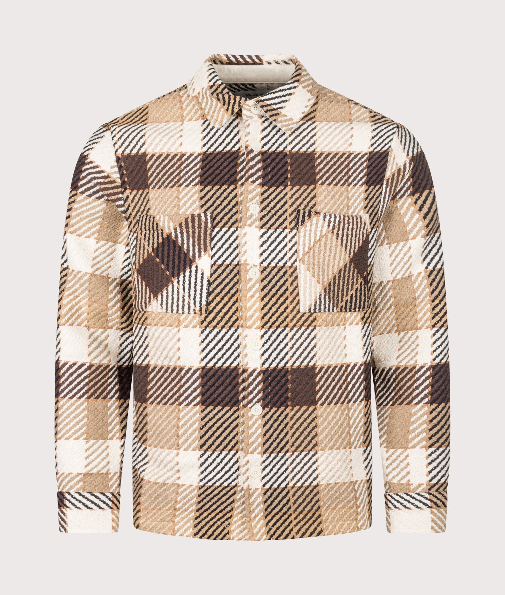 Whiting Overshirt by Wax London in Natural Brown. Shot by EQVVS. Front shot.