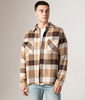 Whiting Overshirt by Wax London in Natural Brown. Shot by EQVVS. Front model shot.