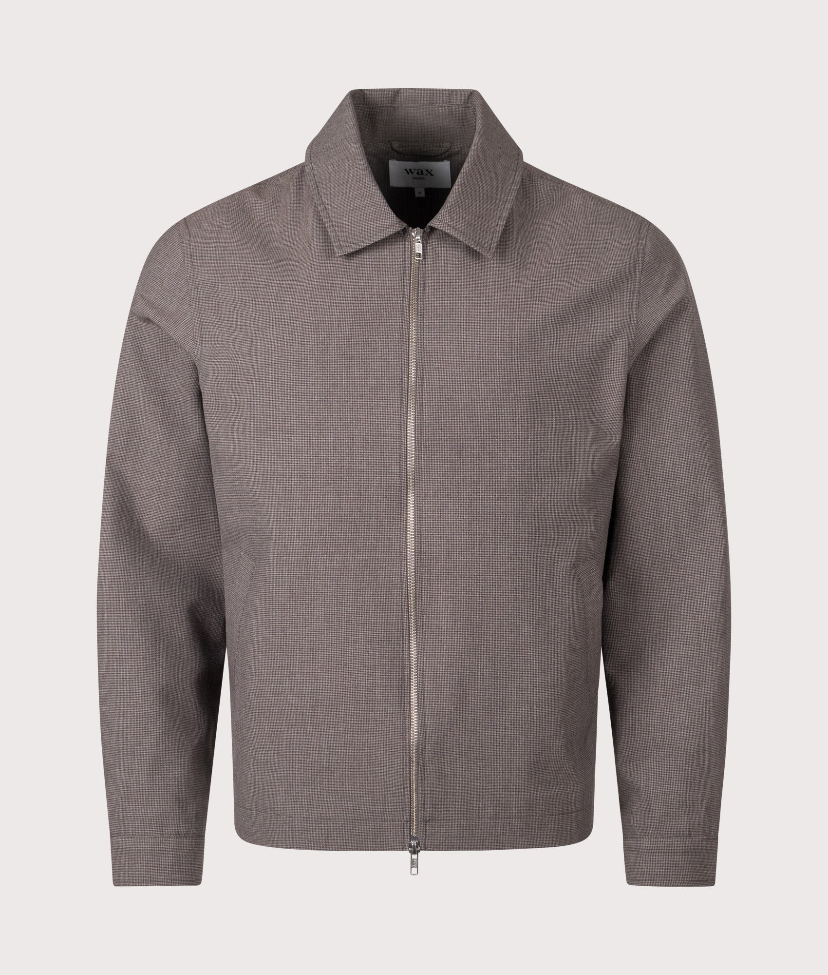 Wax London Eldon Jacket Brown Micro Puppytooth at EQVVS Menswear. Front shot.