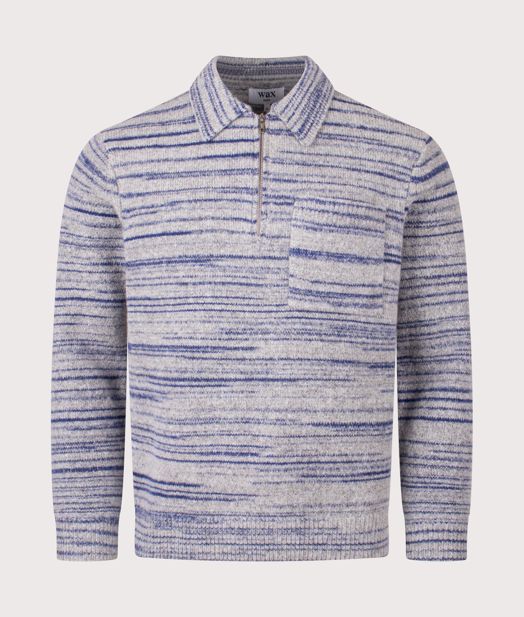 Wax London Alpha Zip Polo Shirt in Grey and Blue at EQVVS Menswear. Front shot.