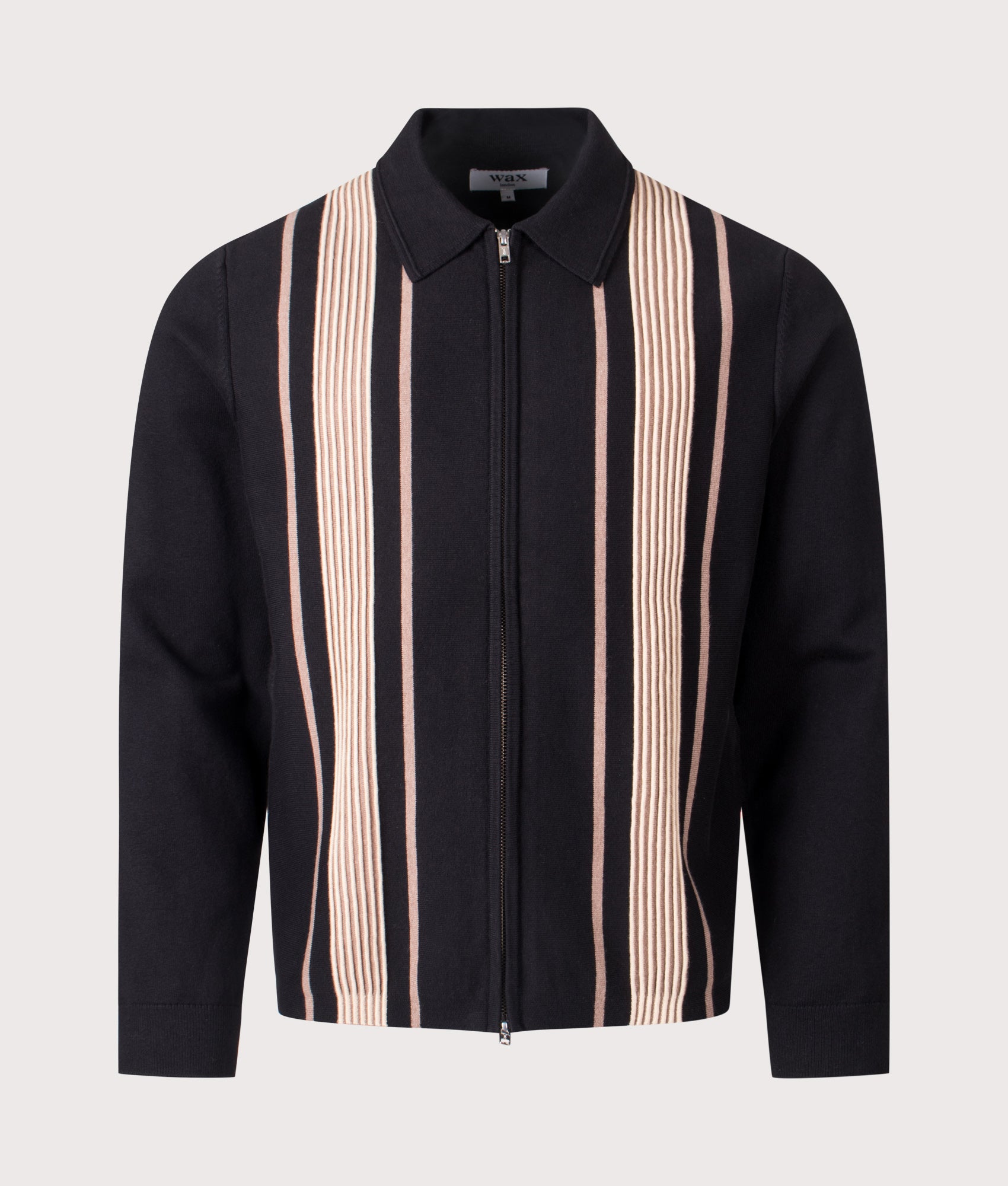 Wax London Lennox Polo Shirt in Black and Beige at EQVVS Menswear. Front shot.