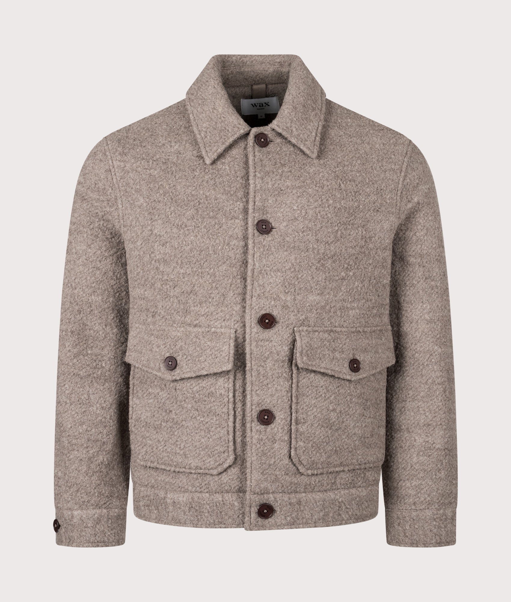 Wax London Newgate Jacket in Light Brown at EQVVS Menswear. Front shot.