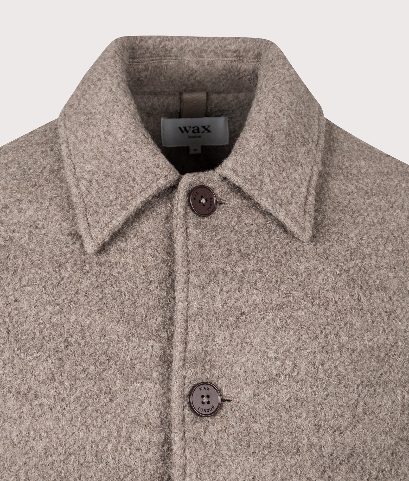 Wax London Newgate Jacket in Light Brown at EQVVS Menswear. Detail shot.