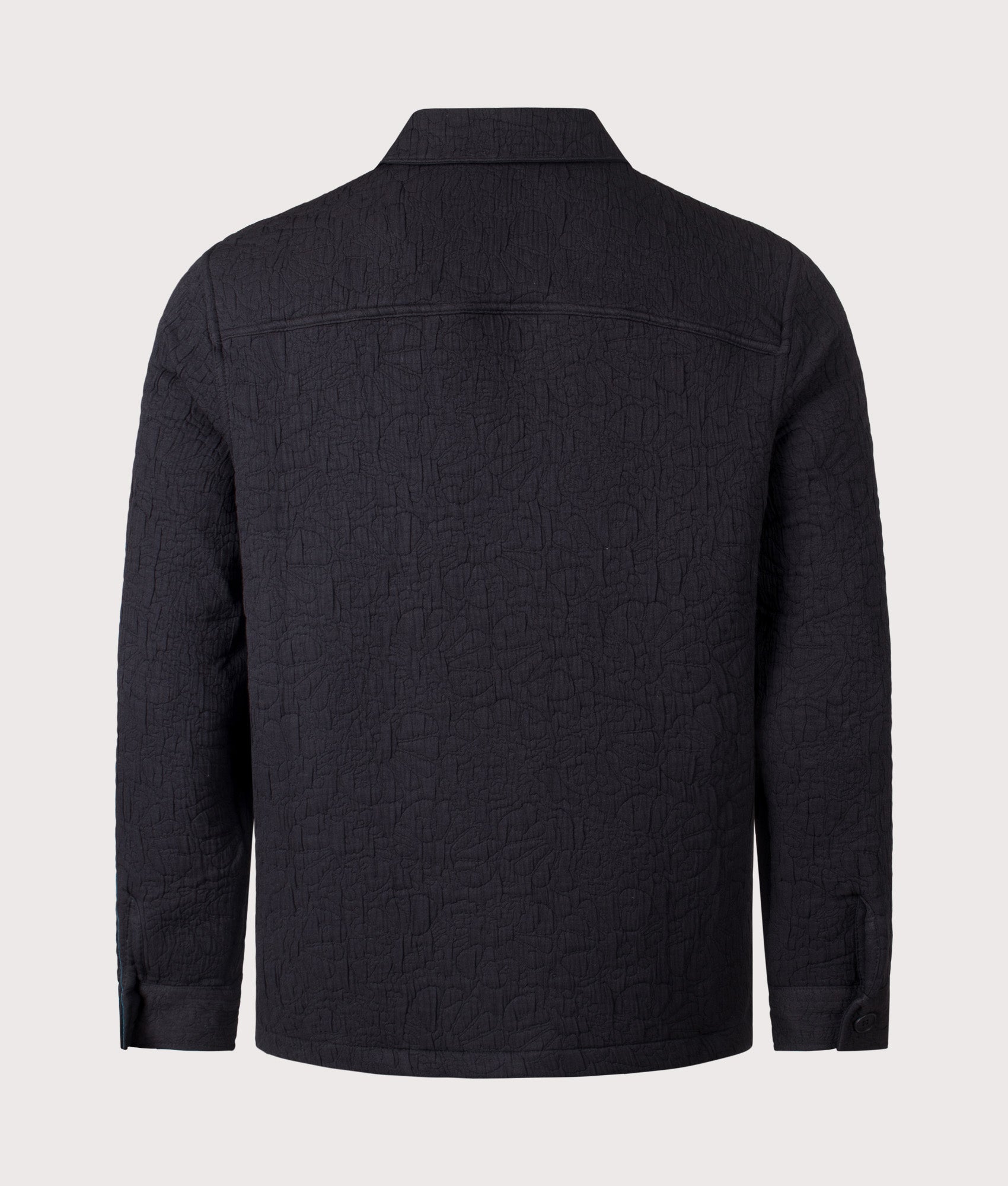 Wax London Rockley Overshirt in Black at EQVVS Menswear. Back shot.