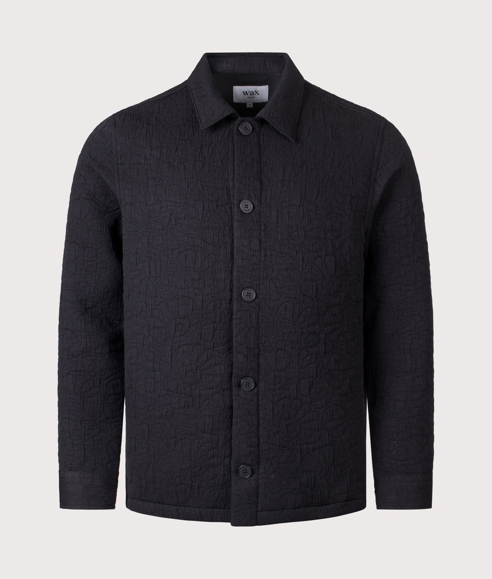 Wax London Rockley Overshirt in Black at EQVVS Menswear. Front shot.