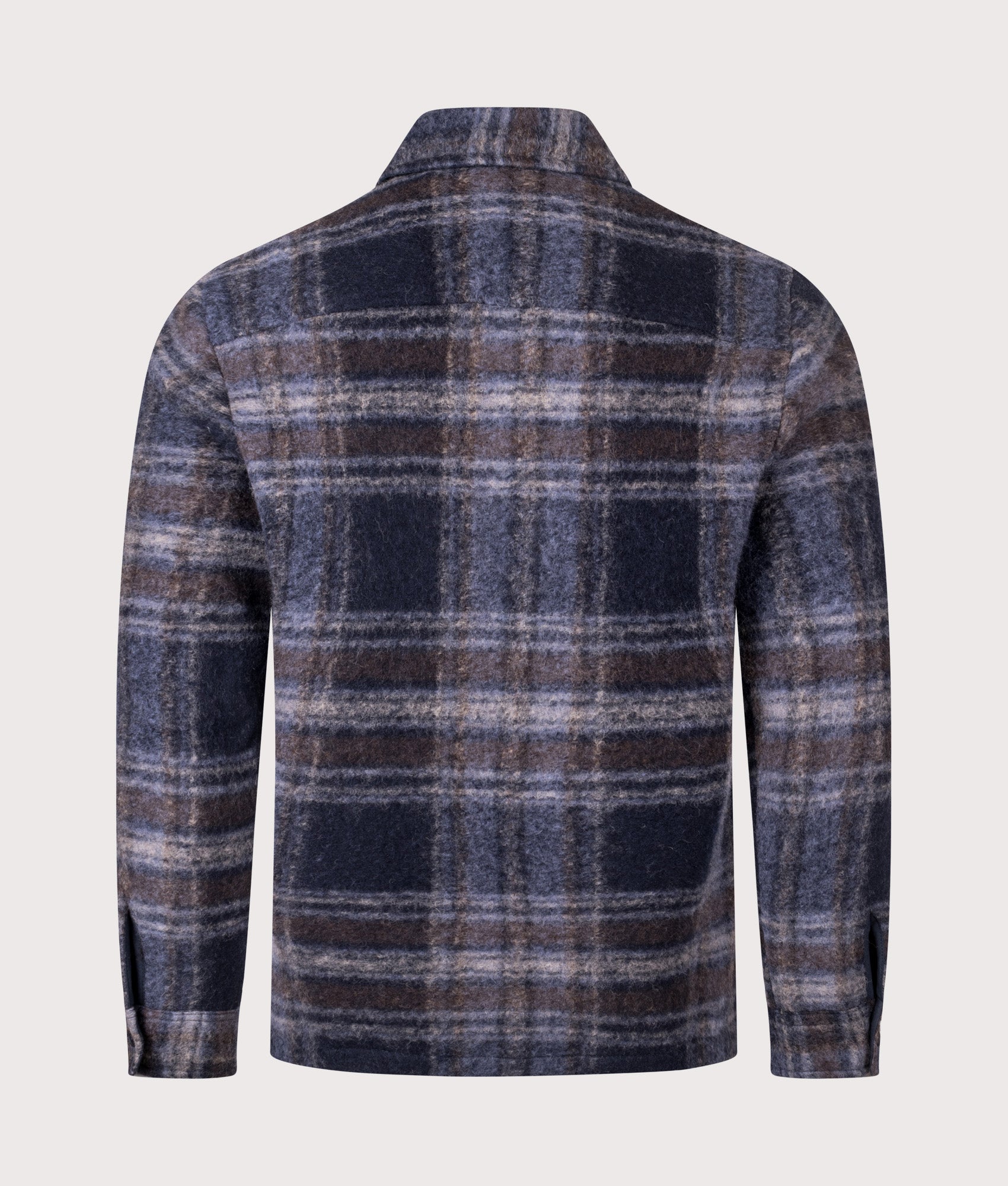 Wax London Whiting Overshirt in Navy at EQVVS Menswear. Back shot.