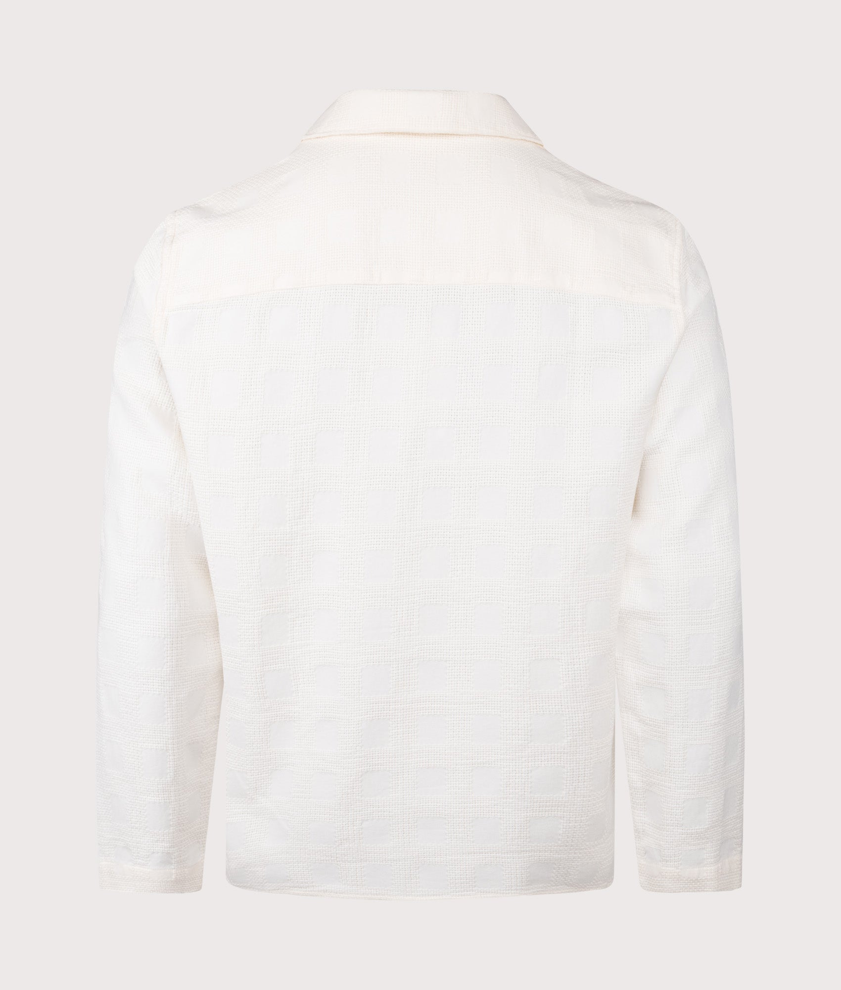 Wax London Corey Cotton Dobby Check Shirt in Off White at EQVVS Menswear. Back shot.